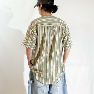 90's JORDACHE ストライプ スタンドカラー S/Sシャツ