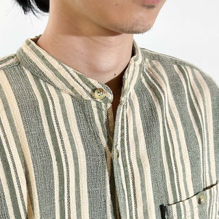 90's JORDACHE ストライプ スタンドカラー S/Sシャツ