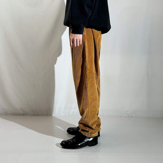 90's "made in SINGAPORE" Liz claiborne ライトブラウン 2タック コーデュロイ パンツ