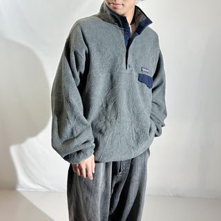 Patagonia グレー×ダークネイビー スナップT フリース プルオーバー ジャケット