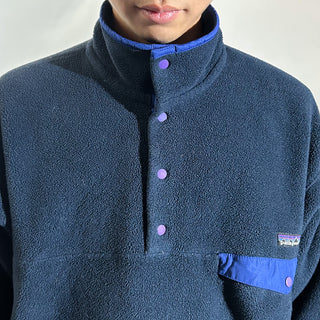 00's Patagonia ダークネイビー×ブルー スナップT フリース プルオーバー ジャケット