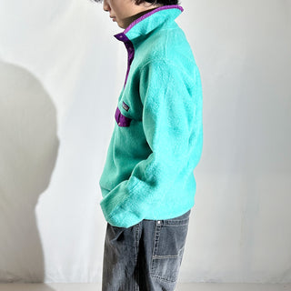 80's～ "made in USA" Patagonia ターコイズ×パープル "Beautiful Life" スナップT フリース プルオーバー ジャケット