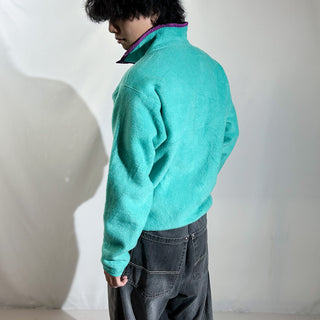 80's～ "made in USA" Patagonia ターコイズ×パープル "Beautiful Life" スナップT フリース プルオーバー ジャケット