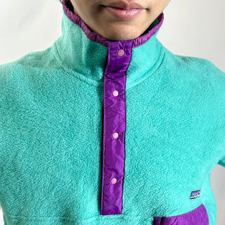 80's～ "made in USA" Patagonia ターコイズ×パープル "Beautiful Life" スナップT フリース プルオーバー ジャケット