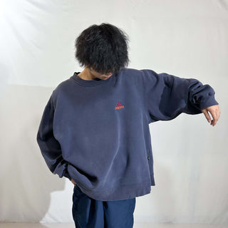 90's adidas "極太アーム" パフォーマンスロゴ ワンポイント スウェット シャツ