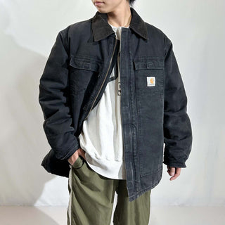 00's Carhartt ブラック 裏キルティング フェード ダック トラディショナル コート