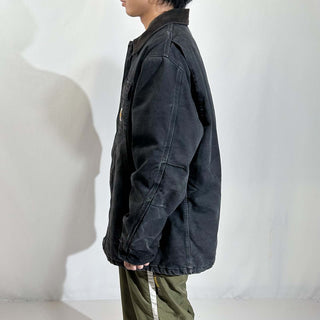 00's Carhartt ブラック 裏キルティング フェード ダック トラディショナル コート