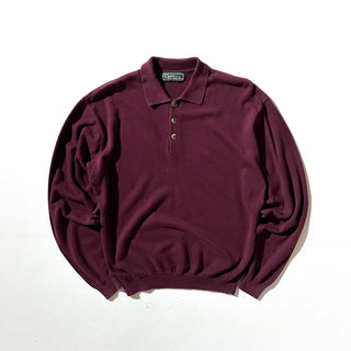 90's～ Croft & Barrow バーガンディ ニット L/Sポロシャツ