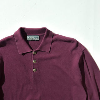 90's～ Croft & Barrow バーガンディ ニット L/Sポロシャツ