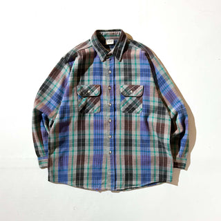 90's FIVE BROTHER チェック L/S ネルシャツ(ブルー×グレー)