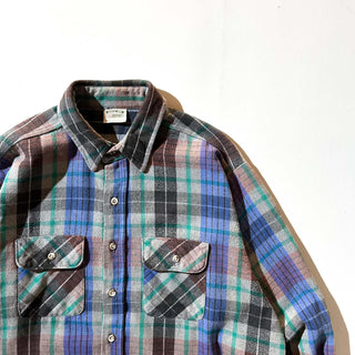 90's FIVE BROTHER チェック L/S ネルシャツ(ブルー×グレー)