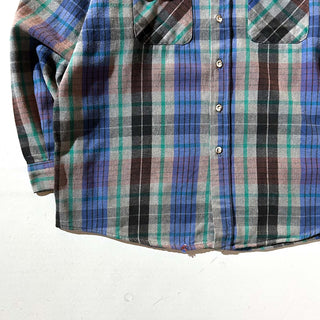 90's FIVE BROTHER チェック L/S ネルシャツ(ブルー×グレー)