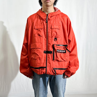90's～ POLO JEANS COMPANY RALPH LAUREN オレンジ フーデッド マルチポケット ナイロン シェル ジャケット