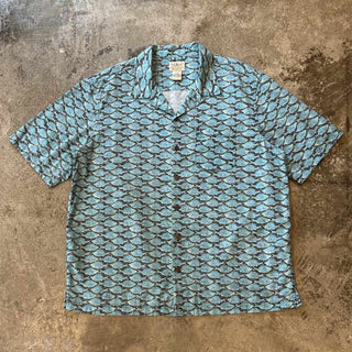 00's L.L.Bean コットン 魚柄 オープンカラー S/S シャツ