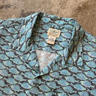 00's L.L.Bean コットン 魚柄 オープンカラー S/S シャツ