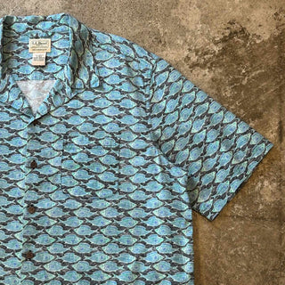 00's L.L.Bean コットン 魚柄 オープンカラー S/S シャツ