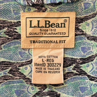 00's L.L.Bean コットン 魚柄 オープンカラー S/S シャツ