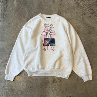 90's～ "made in USA" ピッグ アニマル プリント スウェット シャツ