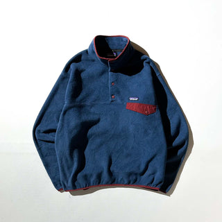 Patagonia ブルー×ワインレッド スナップT フリース プルオーバー ジャケット