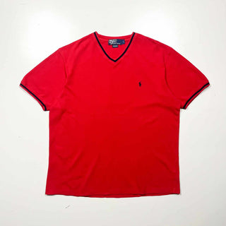 90's Ralph Lauren リブライン Vネック 鹿の子地 Tシャツ