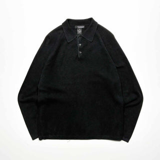 90's "made in AUSTRALIA" SLATES ラグラン ニット L/Sポロシャツ (ブラック)