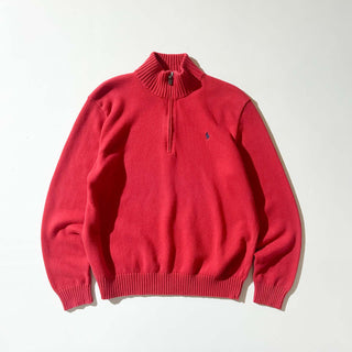 Ralph Lauren ハーフジップ リブ コットンニット セーター(レッド)