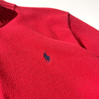 Ralph Lauren ハーフジップ リブ コットンニット セーター(レッド)