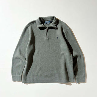 Ralph Lauren ハーフジップ コットンニット セーター(セージグレー)