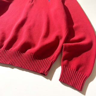 Ralph Lauren ハーフジップ リブ コットンニット セーター(レッド)
