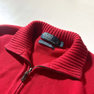 Ralph Lauren ハーフジップ リブ コットンニット セーター(レッド)