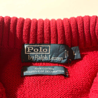 Ralph Lauren ハーフジップ リブ コットンニット セーター(レッド)