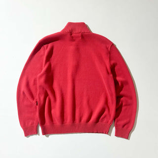 Ralph Lauren ハーフジップ リブ コットンニット セーター(レッド)
