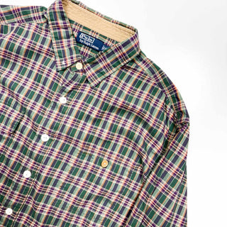 Ralph Lauren ガチャポケ エルボーパッチ チェック L/Sシャツ