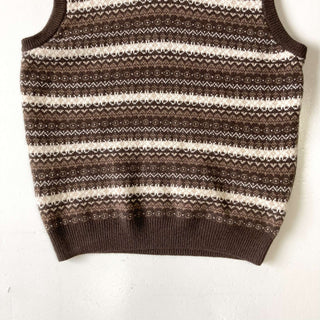 古着 90's Jos.A.BANK 総柄 バーズアイ ボーダー ウール ニットベスト