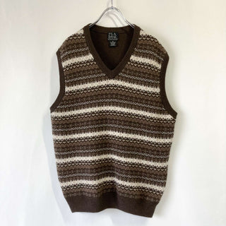 古着 90's Jos.A.BANK 総柄 バーズアイ ボーダー ウール ニットベスト