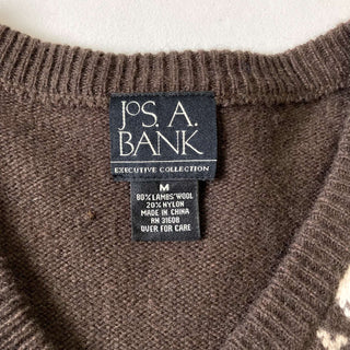 古着 90's Jos.A.BANK 総柄 バーズアイ ボーダー ウール ニットベスト