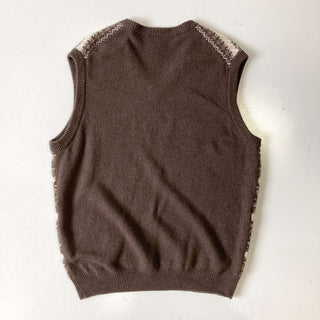 古着 90's Jos.A.BANK 総柄 バーズアイ ボーダー ウール ニットベスト