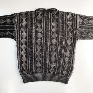 古着 90's KNIGHTBRIDGE FOR MEN 総柄 ストライプ アクリル 3Dニットセーター