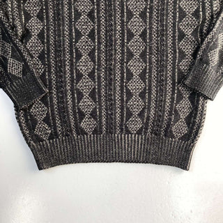 古着 90's KNIGHTBRIDGE FOR MEN 総柄 ストライプ アクリル 3Dニットセーター