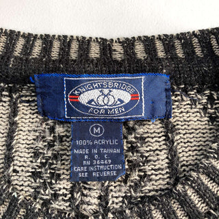 古着 90's KNIGHTBRIDGE FOR MEN 総柄 ストライプ アクリル 3Dニットセーター