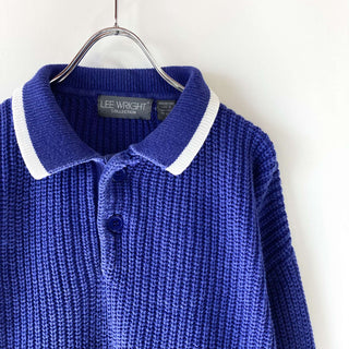 古着 90's デザイン ハーフボタン コットン ポロニットセーター