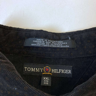 古着 90's TOMMY HILFIGER 長袖 総柄 ブラック コットン コーデュロイシャツ