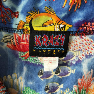 "made in USA"  KRAZY 魚柄 オープンカラー S/Sシャツ