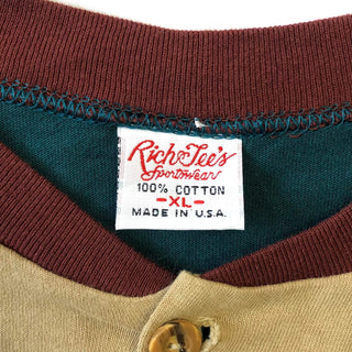 "made in USA" Rich & Tee'g ヘンリーネック ロゴ刺繍 マルチカラーTシャツ