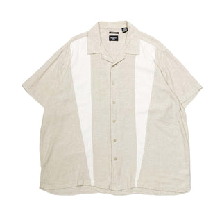 haggae 2トーン リネン×レーヨン オープンカラー シャツ