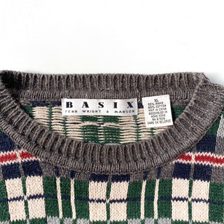 90's BASIX チェック コットン ニット セーター