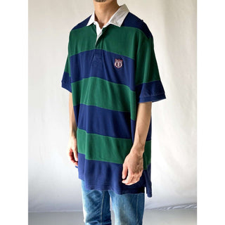 90's CHAPS ワンポイントロゴ ボーダーポロシャツ