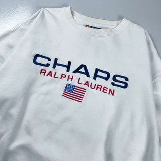 古着 90's〜 CHAPS Ralph Lauren 刺繍 カレッジ風 ホワイト 柄スウェット