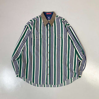 90's "made in USA" TEXAS COTTON L/S 襟切替 マルチストライプシャツ