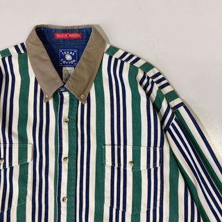 90's "made in USA" TEXAS COTTON L/S 襟切替 マルチストライプシャツ